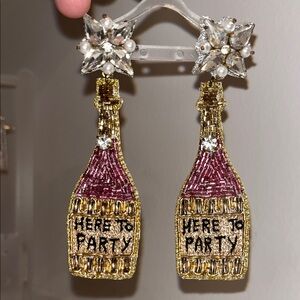 Gold and Pink Beaded Party Earrings